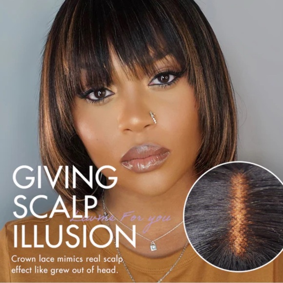 Luvme Other - Undetectable Scalp Illusion Lace Front Bob Wig - Brown with Caramel Highlights